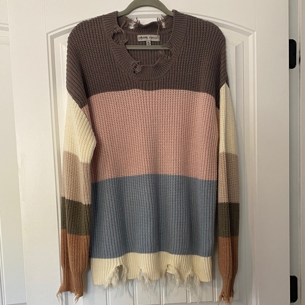Absolutely Famous Multicolor Distressed Striped Sweater size XL
